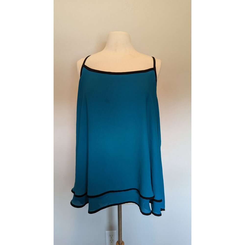 Teal Black-Trimmed Sleeveless Double-Layered Torrid Tank Top With Lace Back Size